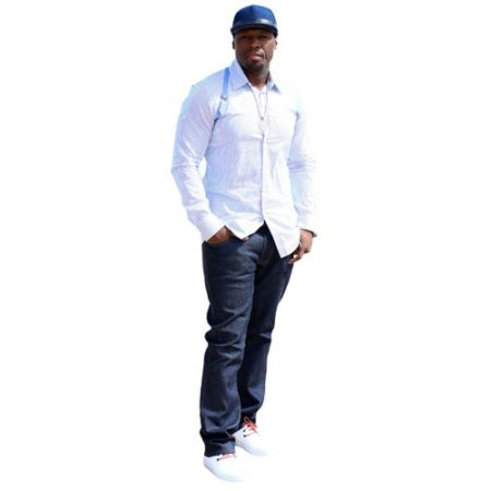 A Lifesize Cardboard Cutout of 50 Cent wearing a casual shirt